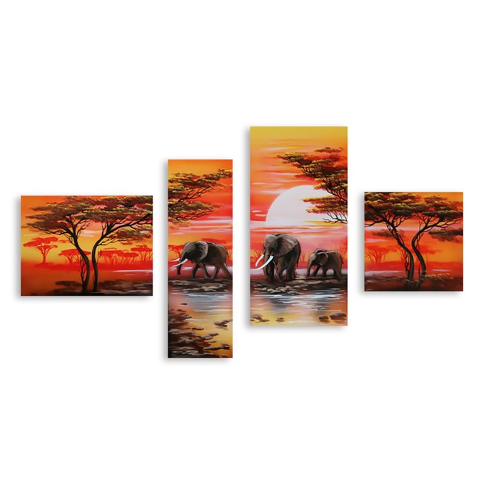 Модульная картина "Слоны на водопое" 120*65 см