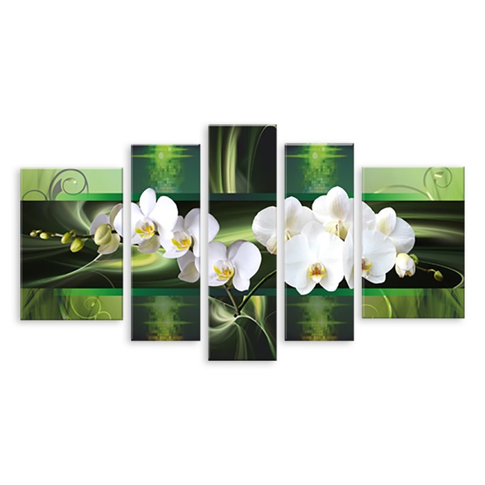 Модульная картина "Орхидеи в зелени" 150*78 см