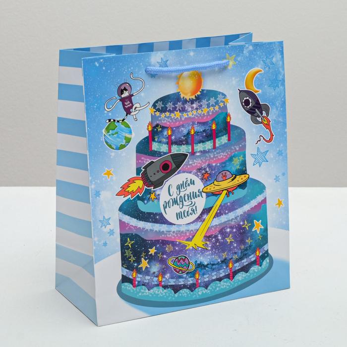 Пакет ламинированный вертикальный «С Днём Рождения тебя!», ML 23 × 27 × 11,5 см