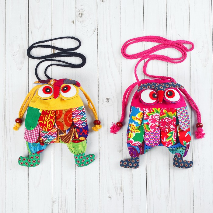 Мягкая сумочка "Совушка" лоскутная, цвета МИКС, 22 см