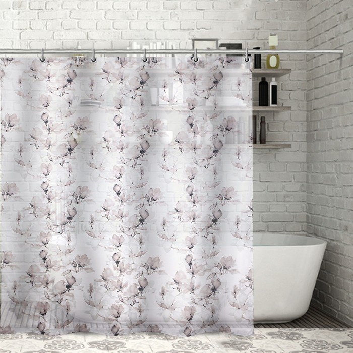 Штора для ванной "Цветы сакуры", 180х180 см, полиэстер