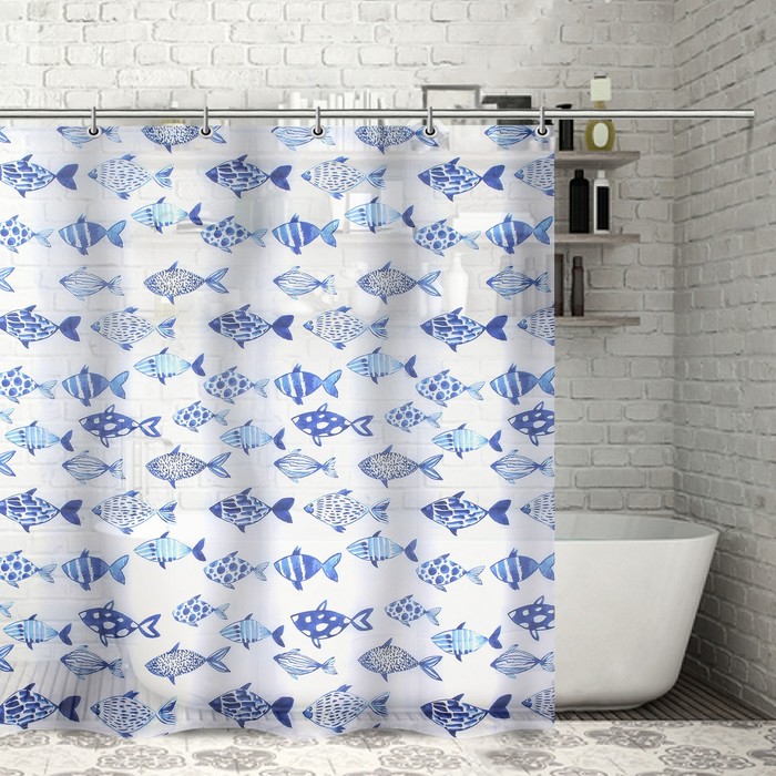 Штора для ванной "Синие рыбки", 180х180 см, полиэстер