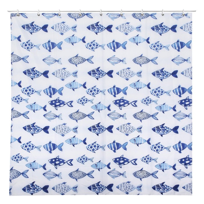 Штора для ванной "Синие рыбки", 180х180 см, полиэстер