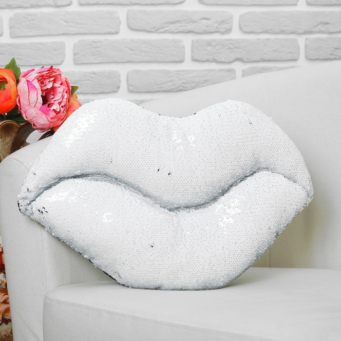 Мягкая игрушка "Губы" хамелеон серебро-белый