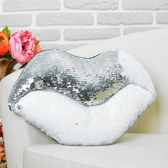 Мягкая игрушка "Губы" хамелеон серебро-белый