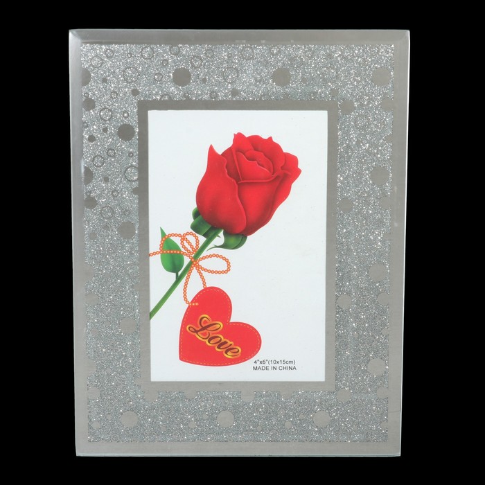 Фоторамка стекло 10х15 см "Пузырьки на серебре" зеркальный кант 22х16,8 см