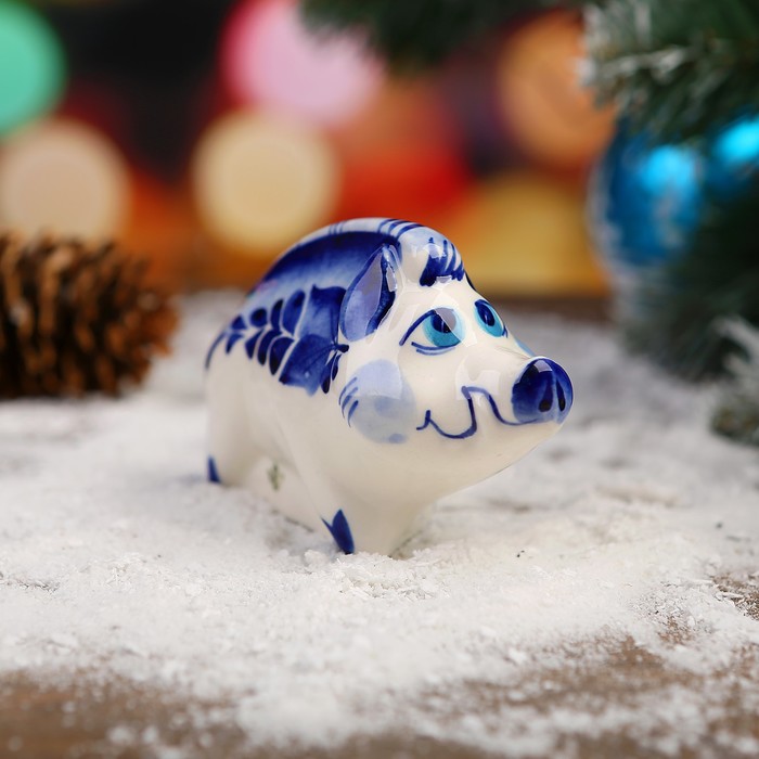 Сувенир "Кабан" фарфор, кобальт, 5х9 см