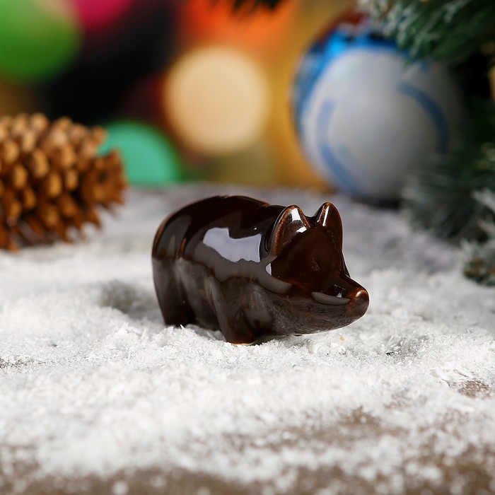 Сувенир "Свинья" фарфор, коричневая ,7 см