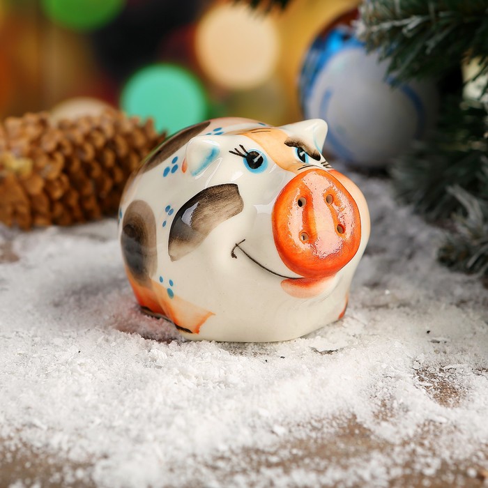 Солонка "Свинка" фарфор, 9 см, авторская роспись