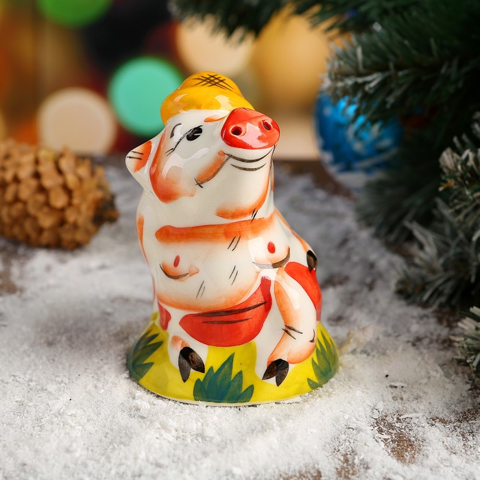 Солонка "Летний хрюн" фарфор, 9 см, авторская роспись