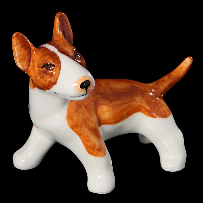 Статуэтка фарфоровая "Бультерьер в стойке. Рыже-белый"