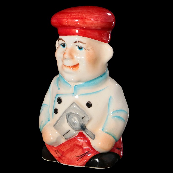 Солонка фарфоровая "Шеф повар", авторская роспись, 10х5х7 см