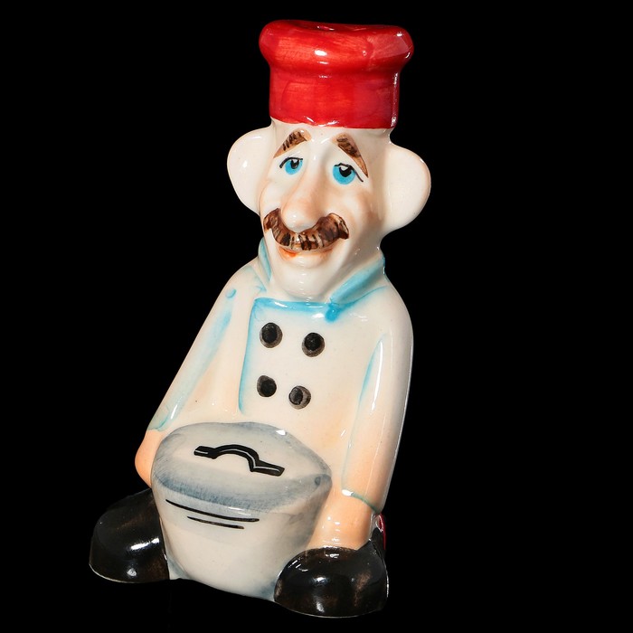 Солонка фарфоровая "Помощник повара", авторская роспись, 10х5х7 см