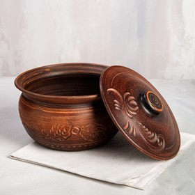 

Горшок духовой с крышкой "Резной", декор, красная глина, 2 л