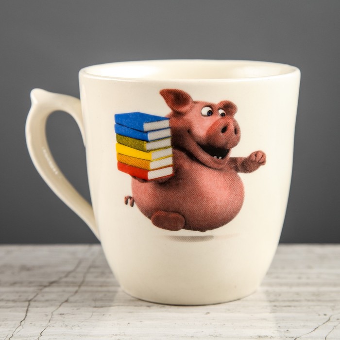 Кружка 0,6 л "Весна" белая, свинки, деколь, микс