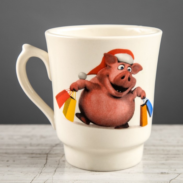 Кружка 0,7 л "Водолей" белая, свинки, деколь, микс