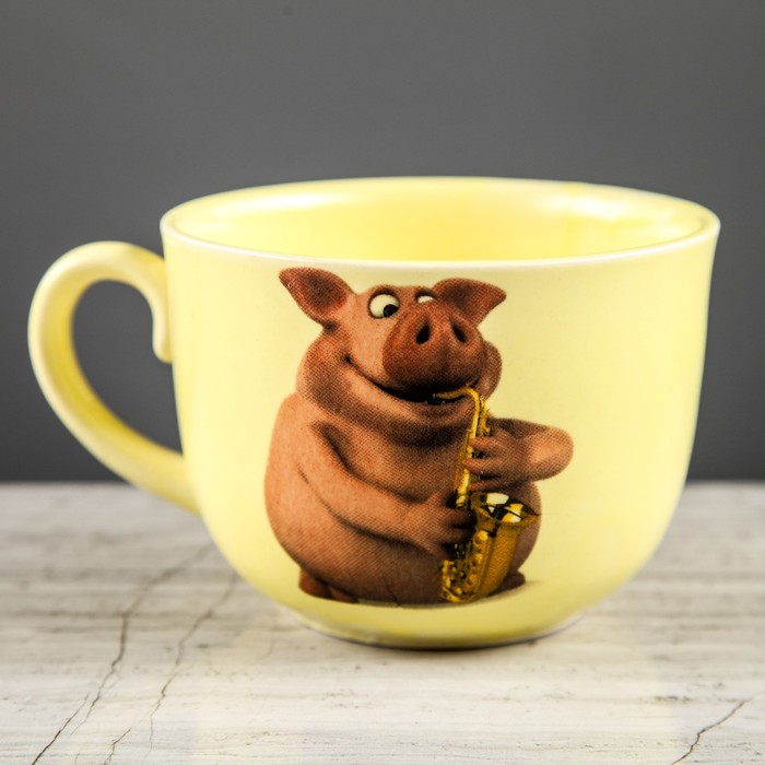 Бульонница 0,5 л &quot;Аппетитка&quot; желтая, свинки, деколь, микс