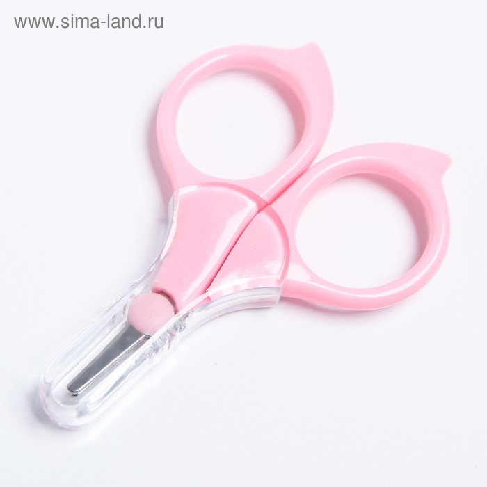 Ножницы детские безопасные, маникюрные, с чехлом, от 0 мес., цвет розовый