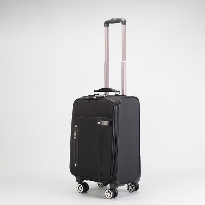 Чемодан малый 20", «Полёт», 2 отдела на молниях, наружный карман, кодовый замок, 4 колеса, цвет чёрный