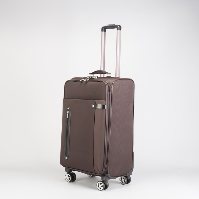 Чемодан средний 24", «Полёт», 2 отдела на молниях, наружный карман, кодовый замок, 4 колеса, цвет кофе