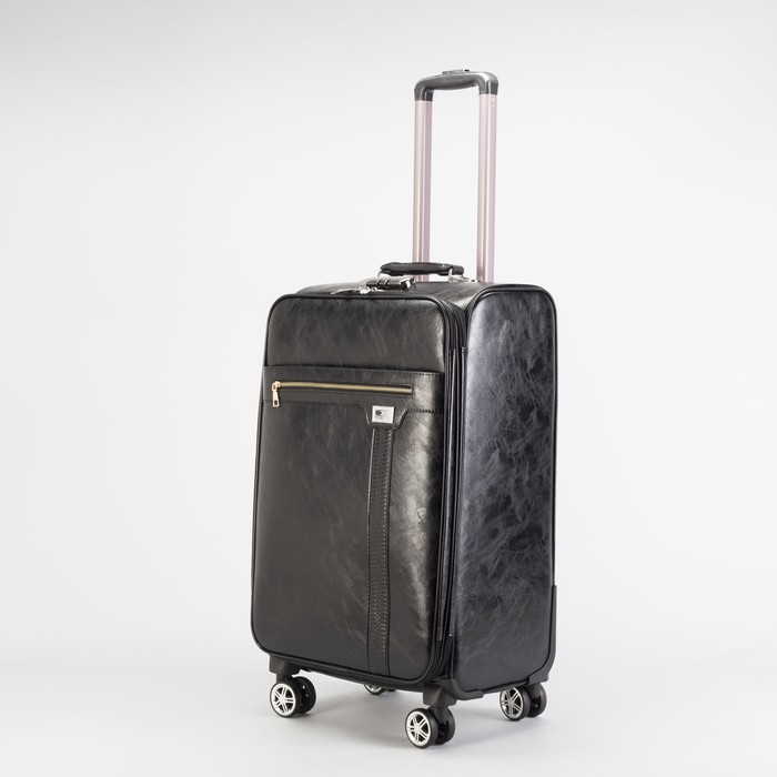 Чемодан средний 24", «Стиль», 2 отдела на молниях, наружный карман, кодовый замок, 4 колеса, цвет чёрный