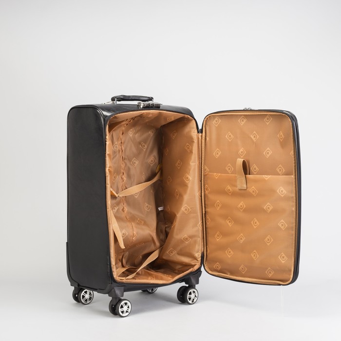 Чемодан средний 24", «Стиль», 2 отдела на молниях, наружный карман, кодовый замок, 4 колеса, цвет чёрный