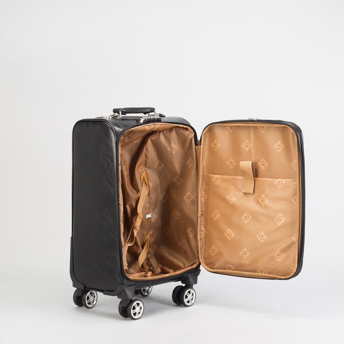 Чемодан малый 20", «Стиль», 2 отдела на молниях, наружный карман, кодовый замок, 4 колеса, цвет чёрный