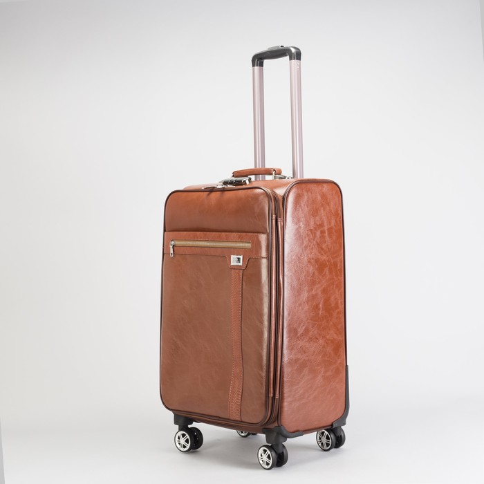 Чемодан средний 24", «Стиль», 2 отдела на молниях, наружный карман, кодовый замок, 4 колеса, цвет коричневый