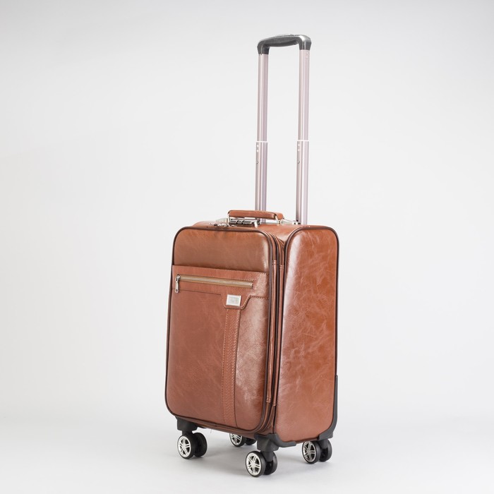 Чемодан малый 20", «Стиль», 2 отдела на молниях, наружный карман, кодовый замок, 4 колеса, цвет коричневый
