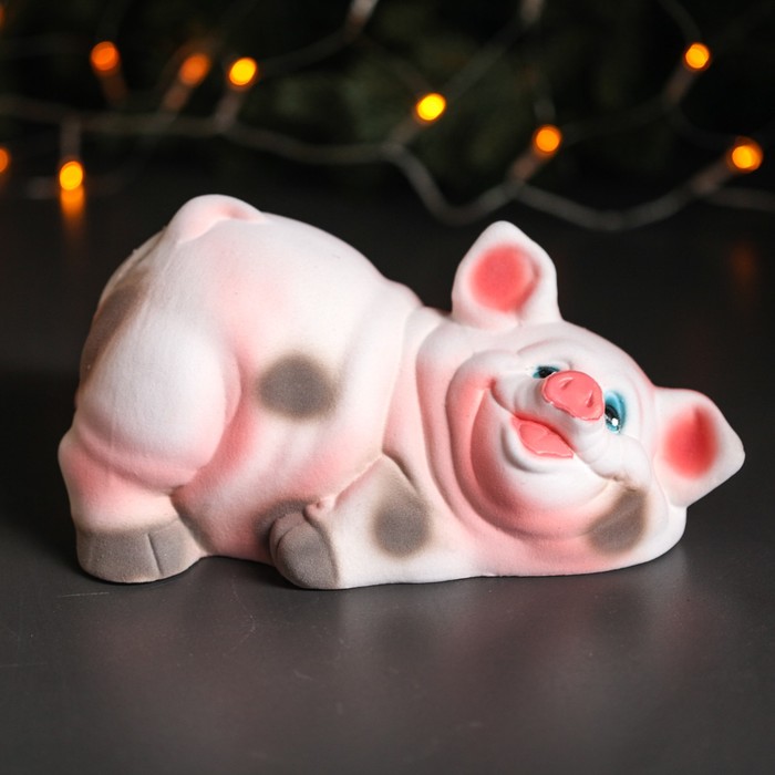 Копилка "Поросенок шалун" белый, флок