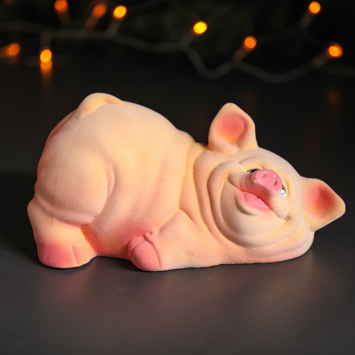 Копилка "Поросенок шалун" персиковый, флок