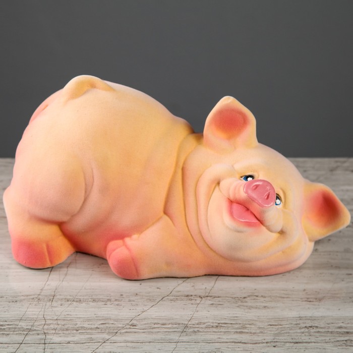 Копилка "Поросенок шалун" персиковый, флок