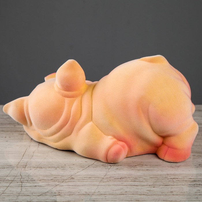 Копилка "Поросенок шалун" персиковый, флок