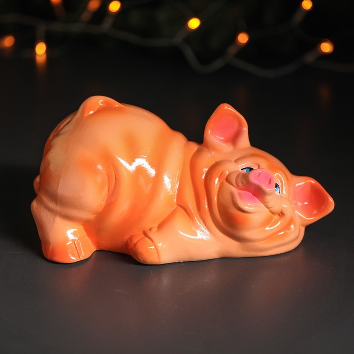 Копилка "Поросенок шалун" персиковый, глянец