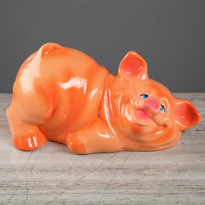 Копилка "Поросенок шалун" персиковый, глянец