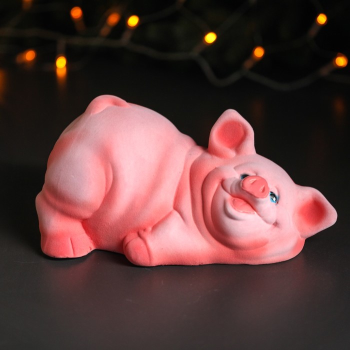 Копилка "Поросенок шалун" розовый, флок