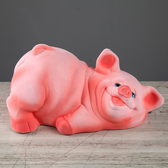 Копилка "Поросенок шалун" розовый, флок