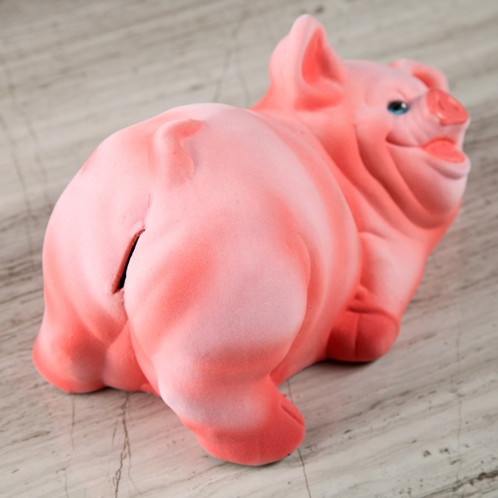 Копилка "Поросенок шалун" розовый, флок