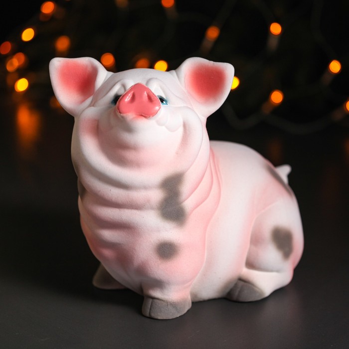 Копилка "Свинка Нюся" белая, флок