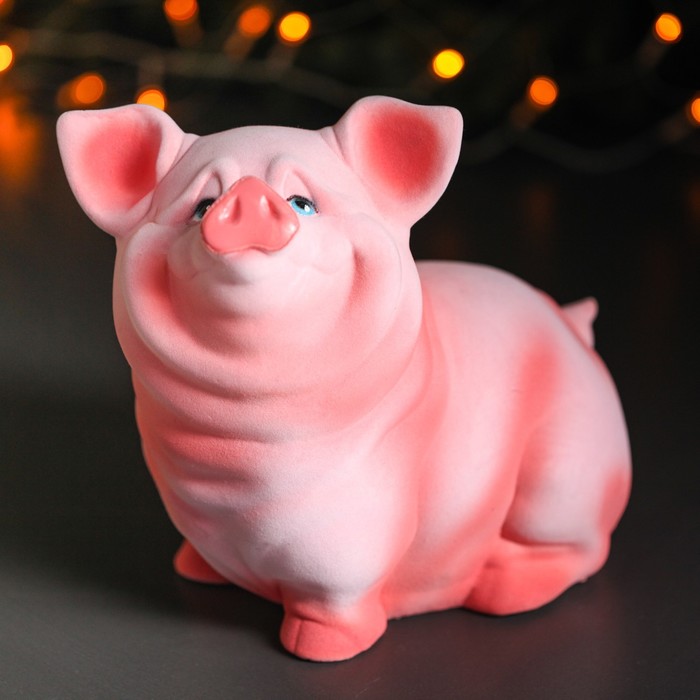 Копилка "Свинка Нюся" розовая, флок