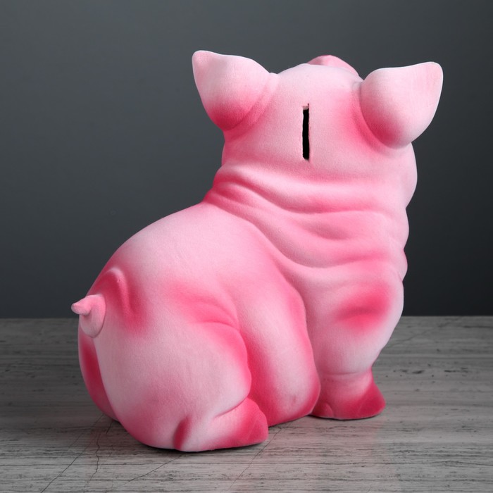 Копилка "Свинка Нюся" розовая, флок