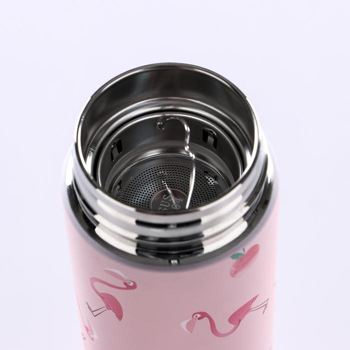 Термос 500 мл, серия Wonderful Life. Фламинго, 304 сталь, ситечко, 8 ч, 6.5х22 см