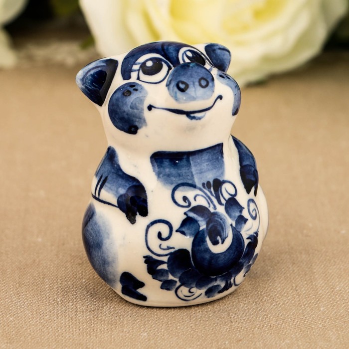 Сувенир «Поросёнок Обжора», 7 см, гжель