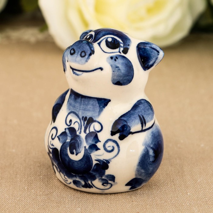 Сувенир «Поросёнок Обжора», 7 см, гжель