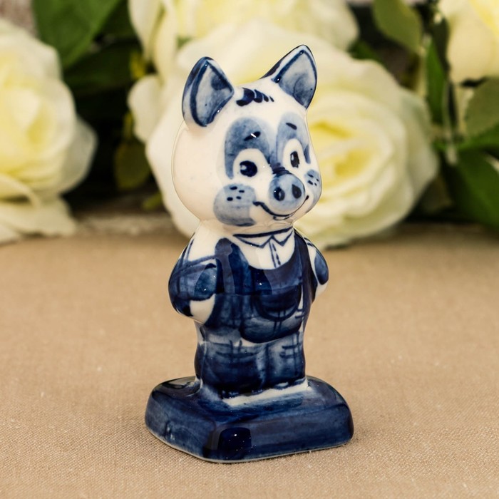 Сувенир «Поросёнок Хрюнтик», 10 см, гжель