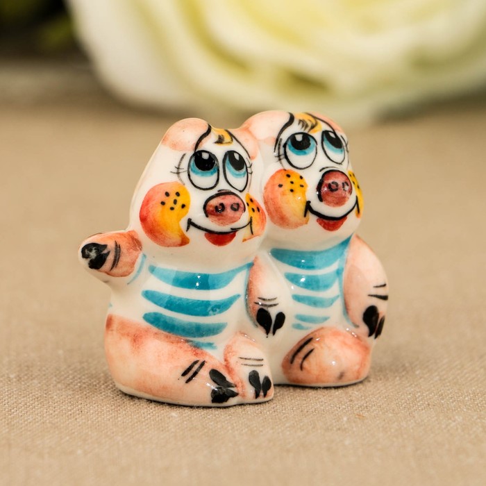 Сувенир «Два поросёнка», 3,5 см, гжель, цвет