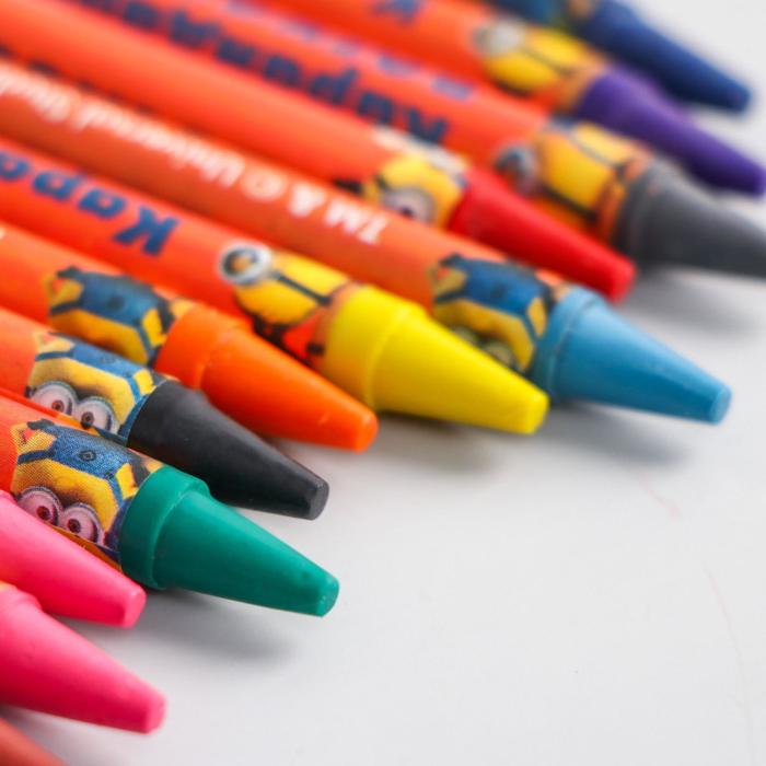 Восковые карандаши Гадкий Я , набор 12 цветов, высота 1 шт - 8 см, диаметр 0,8 см