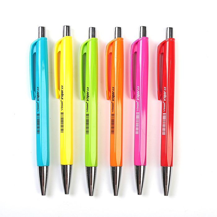 Ручка шариковая авт 0,7мм Vinson корпус квадратный МИКС стержень масляный синий