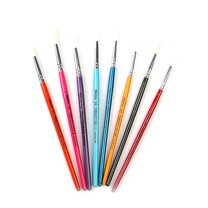 Набор кистей нейлон круглые 8шт (№1,2,3,4,5,6,7,8) ручки лакированные МИКС 16см