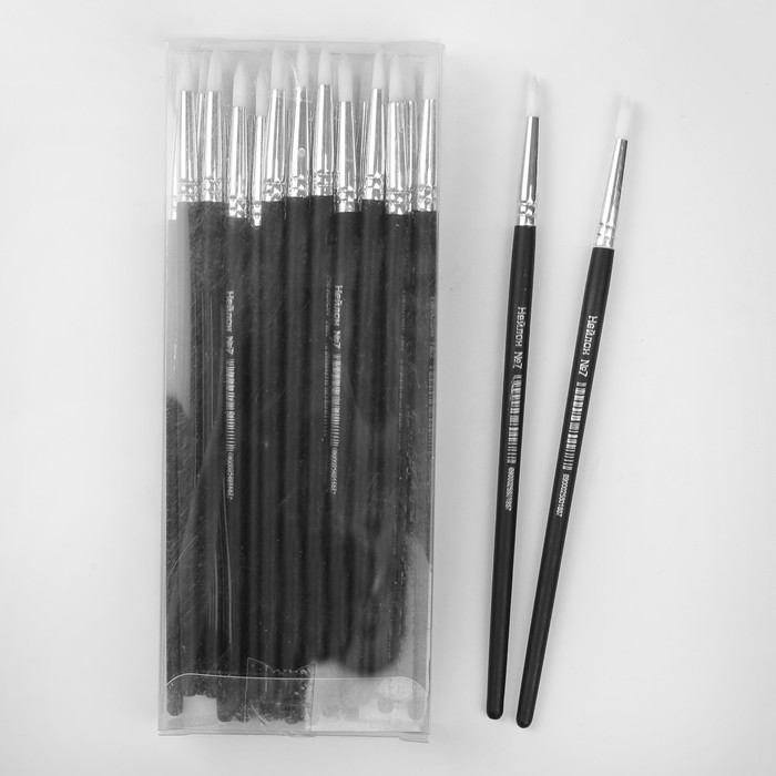 Кисть нейлон круглая №7 ручка матовая черная 18см